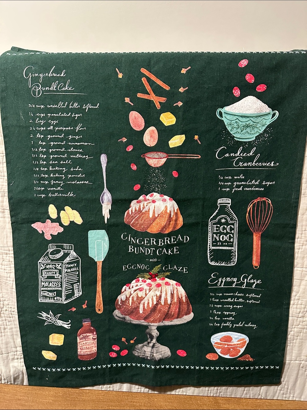 Anthropologie Green Gingerbread Bundt Cake Recipe Tea Towel